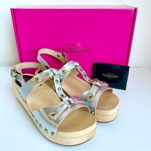 New 6 SWEDISH HASBEENS RIVET Wooden Clogs Platform Sandals Wedges Open Toe Shoes